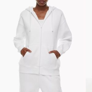 Aritzia TNA Cozy Fleece Boyfriend Zip Hoodie in white